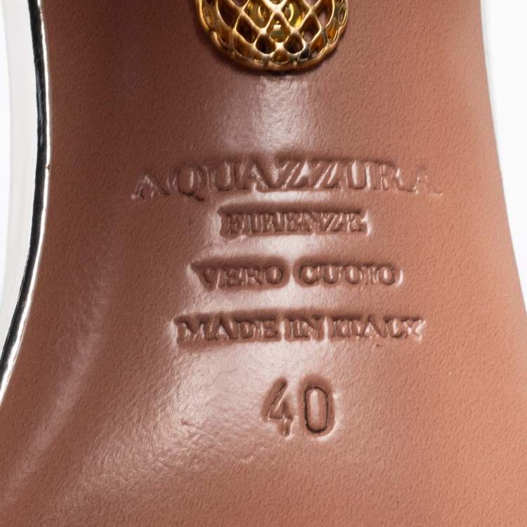 Pre Owned Aquazzura Silver Leather and PVC So Nude Slingback Sandals Size 40