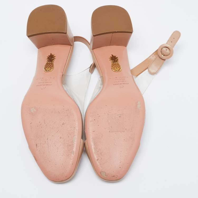 مملوكة مسبقًا Aquazzura Beige PVC and Leather Optic Slingback Pumps Size 37