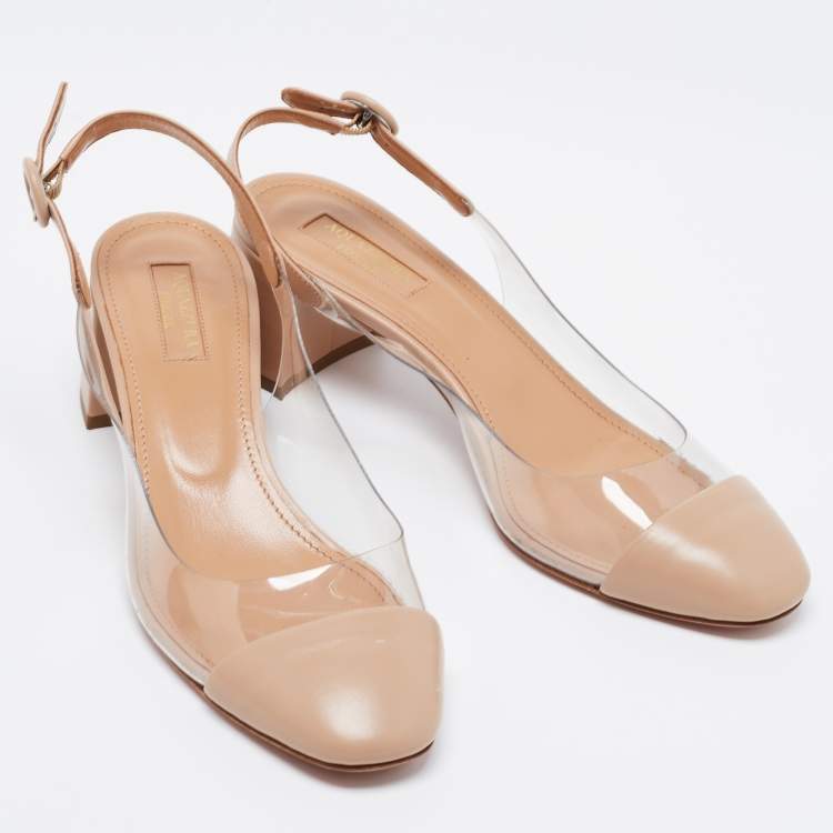 مملوكة مسبقًا Aquazzura Beige PVC and Leather Optic Slingback Pumps Size 37