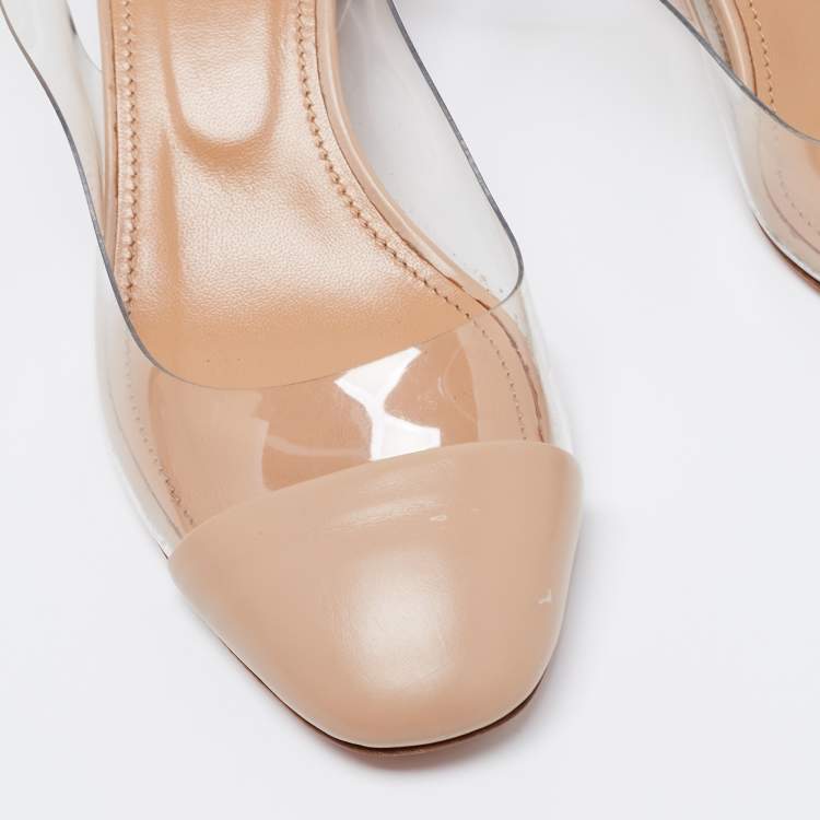 مملوكة مسبقًا Aquazzura Beige PVC and Leather Optic Slingback Pumps Size 37