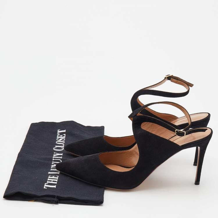 Pre Owned Aquazzura Black Suede Talana Cut Out Pointed Toe Pumps Size 39.5