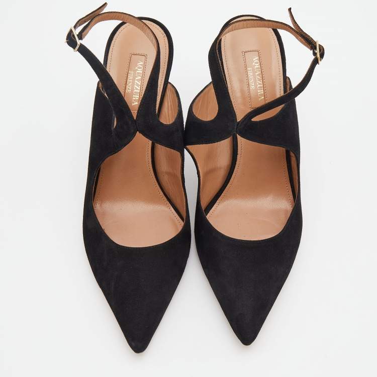 Pre Owned Aquazzura Black Suede Talana Cut Out Pointed Toe Pumps Size 39.5