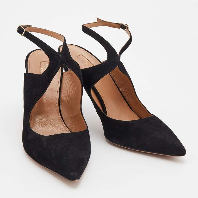Pre Owned Aquazzura Black Suede Talana Cut Out Pointed Toe Pumps Size 39.5