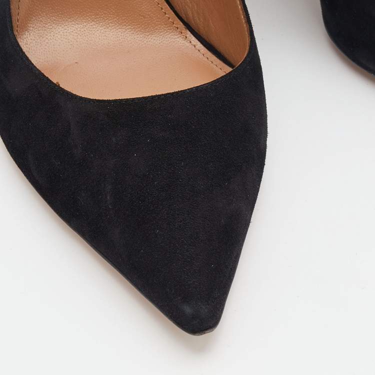 Pre Owned Aquazzura Black Suede Talana Cut Out Pointed Toe Pumps Size 39.5
