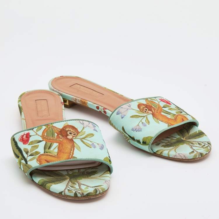 Pre Owned Aquazzura Multicolor Brocade Fabric Slides Sandals Size 39
