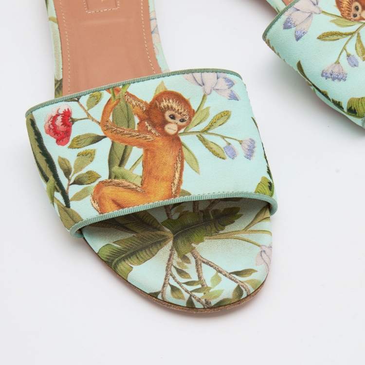 Pre Owned Aquazzura Multicolor Brocade Fabric Slides Sandals Size 39
