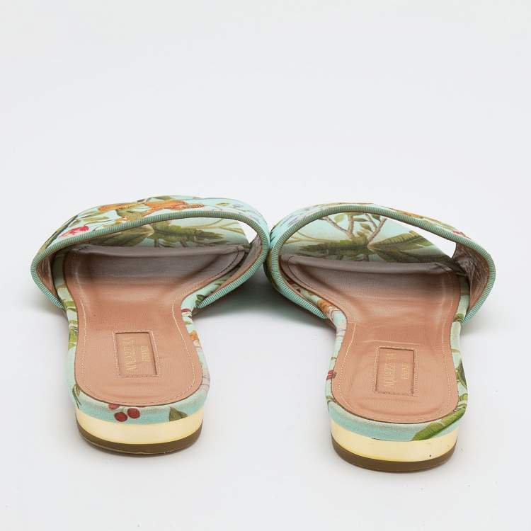 Pre Owned Aquazzura Multicolor Brocade Fabric Slides Sandals Size 39