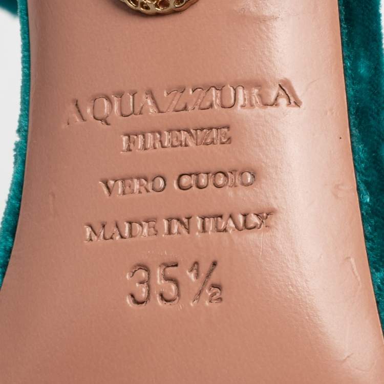 مملوكة مسبقًا Aquazzura Green Velvet Wild Flower Ankle Wrap Sandals Size 35.5