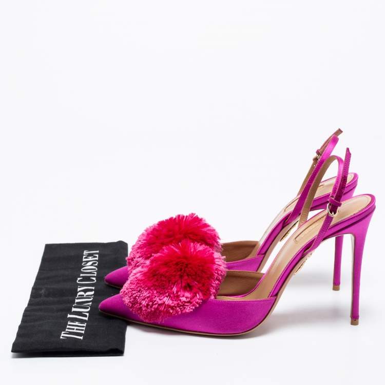 Pre Owned Aquazzura Purple Satin Powder Puff Slingback Sandals Size 41