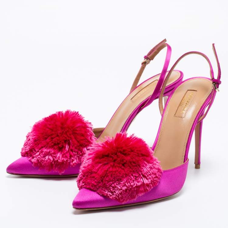 Pre Owned Aquazzura Purple Satin Powder Puff Slingback Sandals Size 41