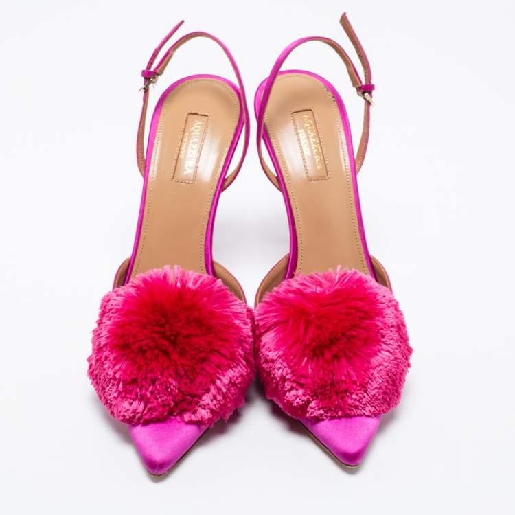 Pre Owned Aquazzura Purple Satin Powder Puff Slingback Sandals Size 41