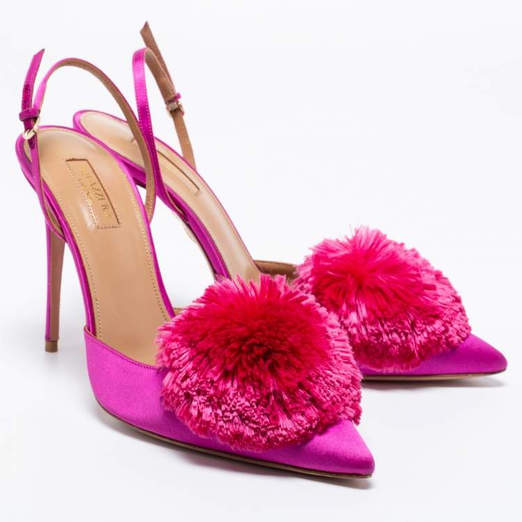Pre Owned Aquazzura Purple Satin Powder Puff Slingback Sandals Size 41