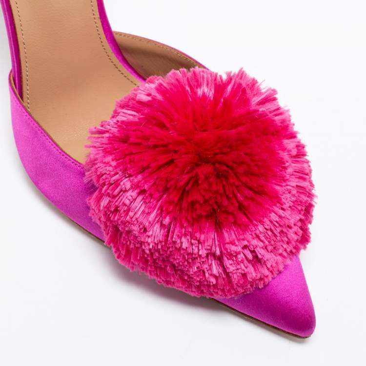 Pre Owned Aquazzura Purple Satin Powder Puff Slingback Sandals Size 41