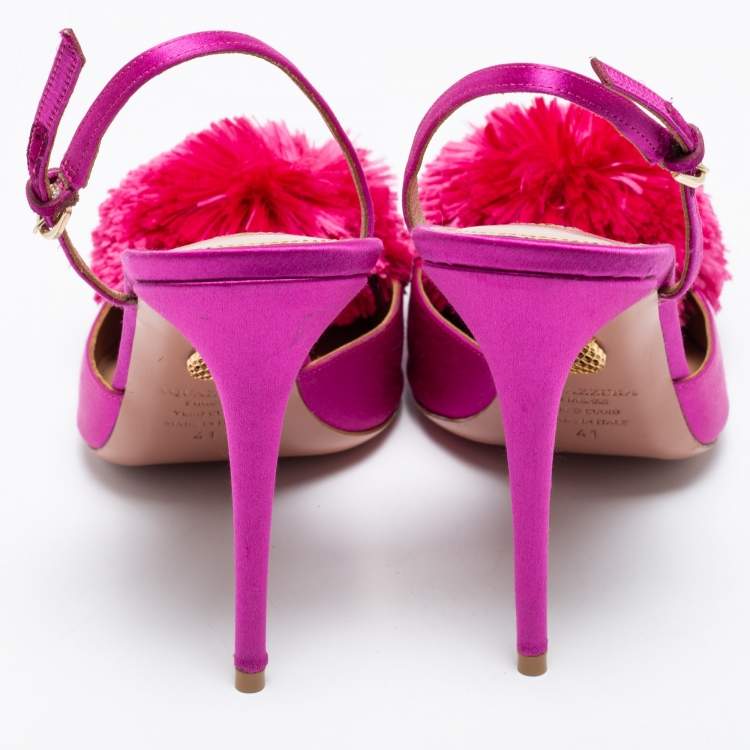 Pre Owned Aquazzura Purple Satin Powder Puff Slingback Sandals Size 41