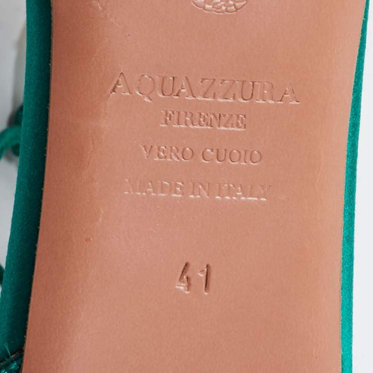 Pre Owned Aquazzura Green Satin Crystal Embellished Alexa Ankle Tie D'orsay Flats Size 41