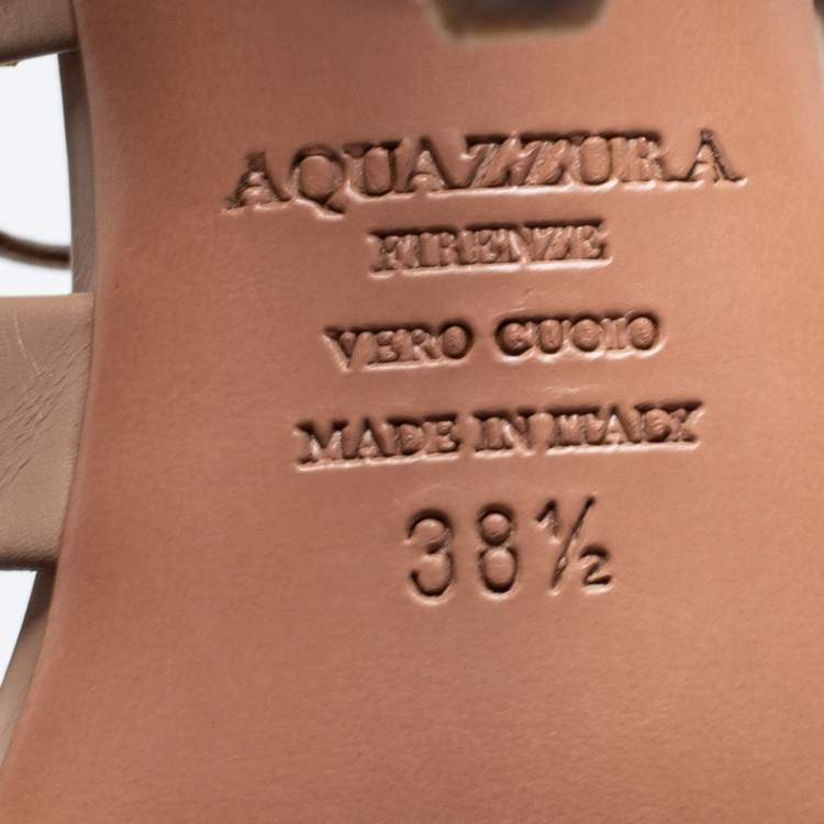 مملوكة مسبقًا Aquazzura Beige Leather Amazon Lace Up Open Toe Sandals Size 38.5
