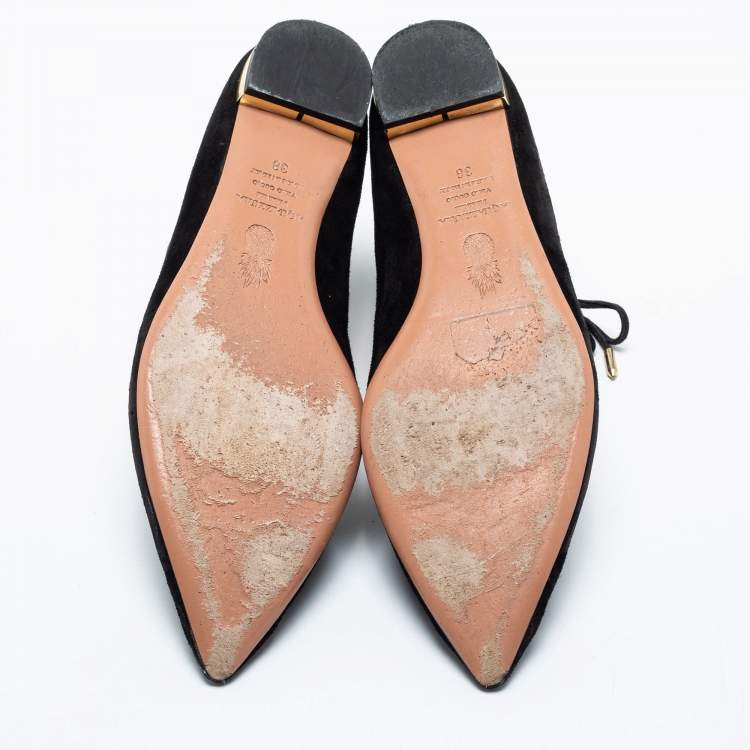 مملوكة مسبقً�ا Aquazzura Black Suede Dancer Lace-Up Ballet Flats Size 38