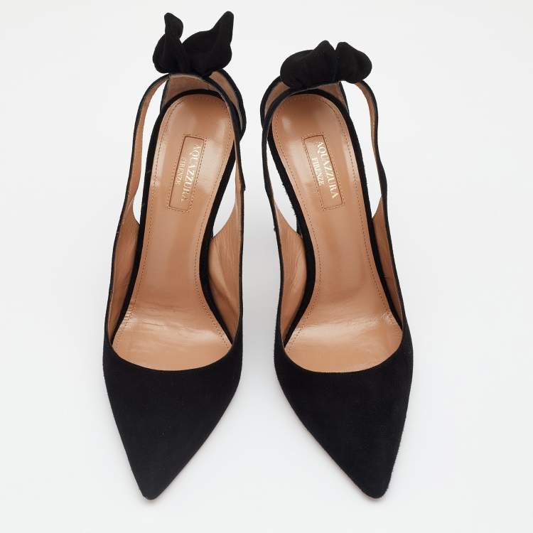 Pre Owned Aquazzura Black Suede Bow Tie Pumps Size 39.5