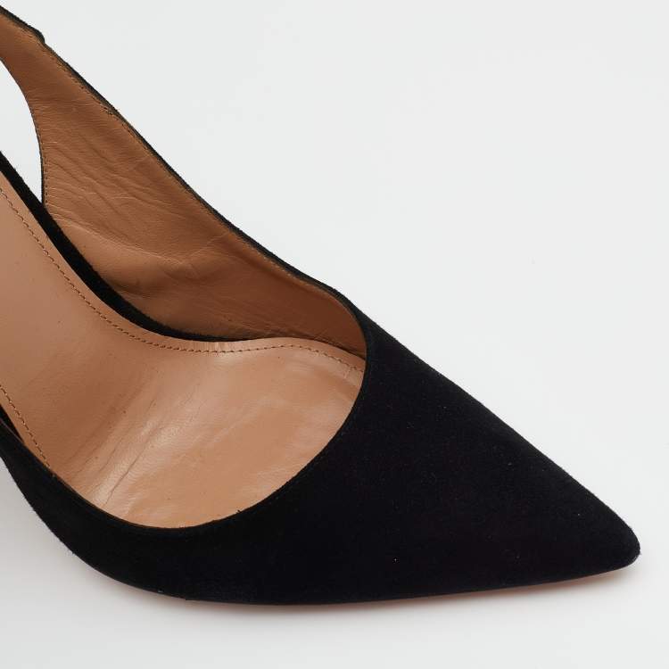 Pre Owned Aquazzura Black Suede Bow Tie Pumps Size 39.5