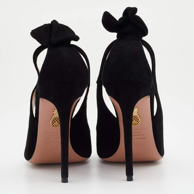 Pre Owned Aquazzura Black Suede Bow Tie Pumps Size 39.5