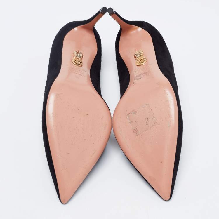 Pre Owned Aquazurra  Black Suede Purist Pointed Toe Pumps Size 38 