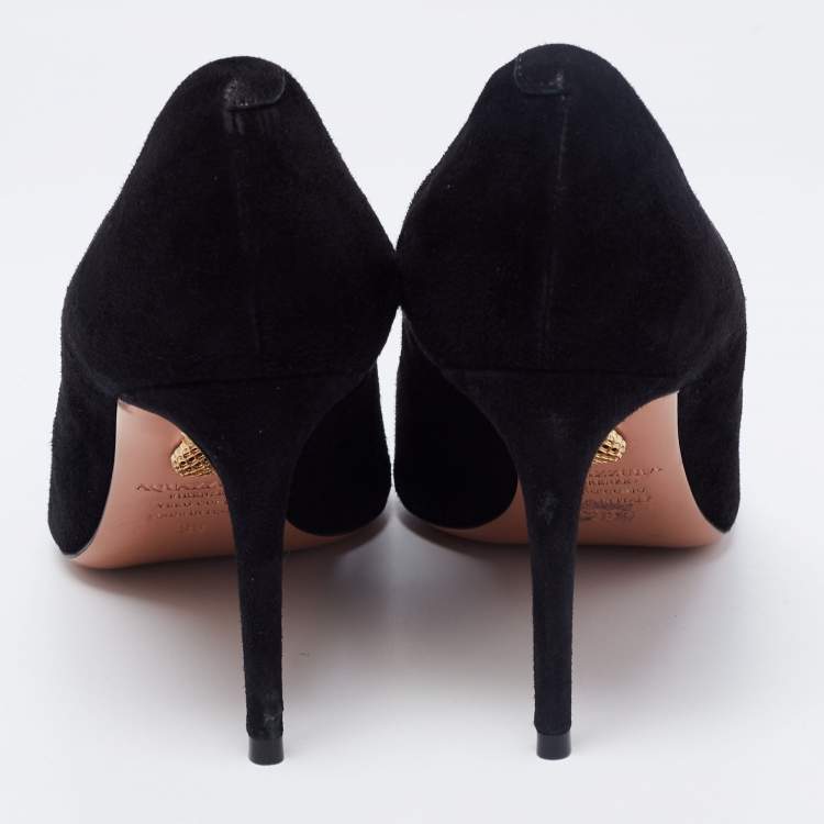 Pre Owned Aquazurra  Black Suede Purist Pointed Toe Pumps Size 38 