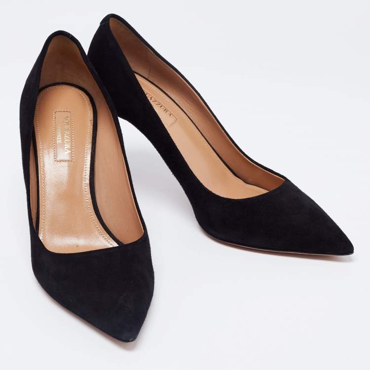 Pre Owned Aquazurra  Black Suede Purist Pointed Toe Pumps Size 38 