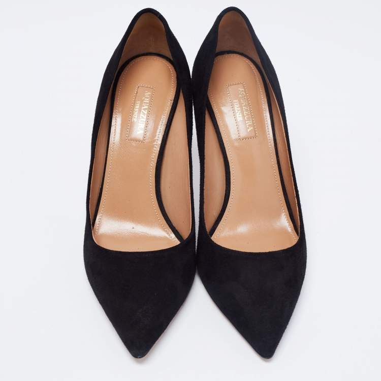 Pre Owned Aquazurra  Black Suede Purist Pointed Toe Pumps Size 38 