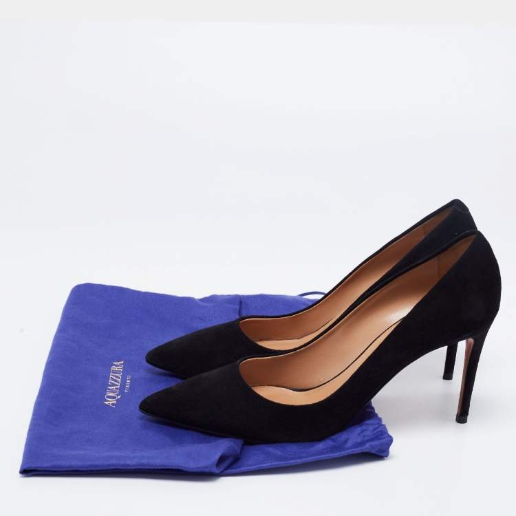 Pre Owned Aquazurra  Black Suede Purist Pointed Toe Pumps Size 38 