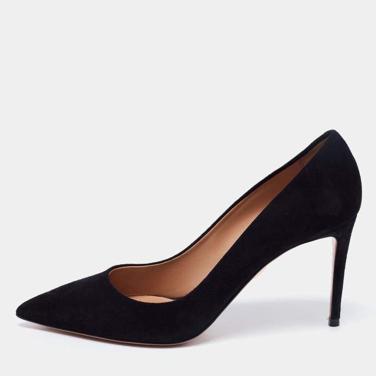 Pre Owned Aquazurra  Black Suede Purist Pointed Toe Pumps Size 38 