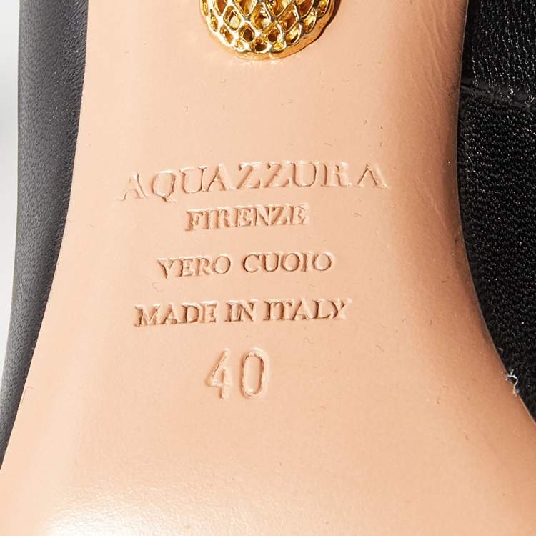 Pre Owned Aquazzura Black Leather Ankle Strap Pumps Size 40