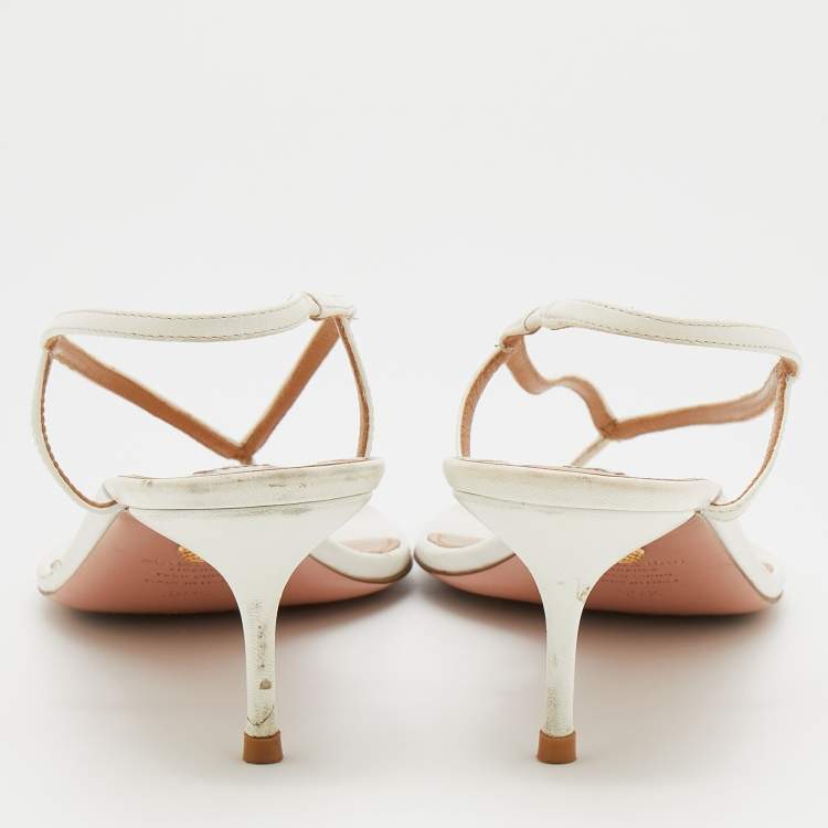 Pre Owned Aquazzura White Leather Slingback Sandals Size 39.5