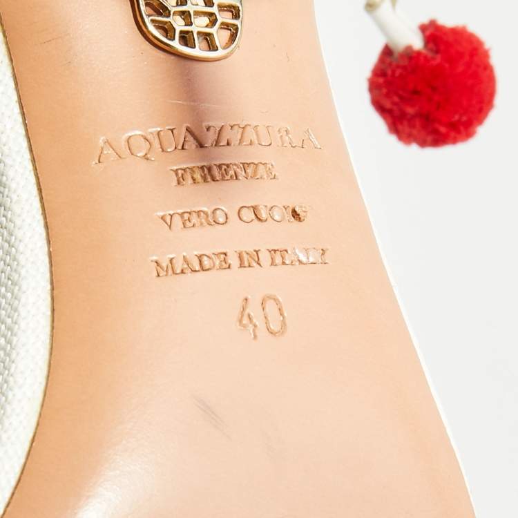 مملوكة مسبقًا Aquazzura White Raffia And Leather Disco Thing Ankle Wrap Sandals Size 40