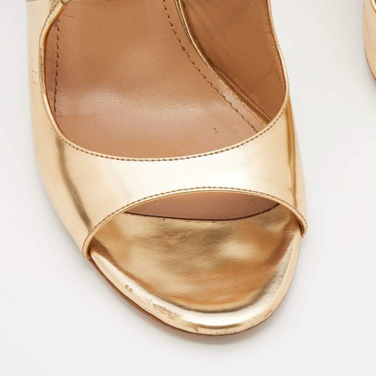 مملوكة مسبقًا Aquazzura Metallic Gold Leather Sofia Ankle Wrap Sandals Size 39