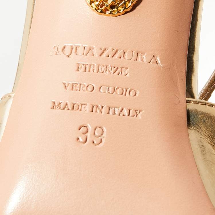 مملوكة مسبقًا Aquazzura Metallic Gold Leather Sofia Ankle Wrap Sandals Size 39