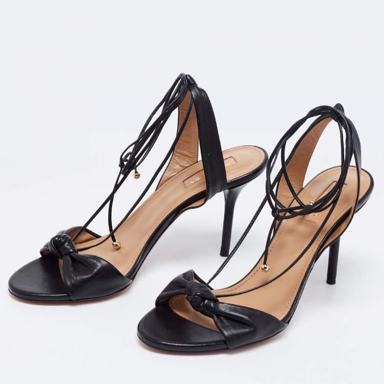 AQUAZZURA ブラックレザー ミュール Aquazzura Black Leather and PVC Optic Buckle Pointed Toe