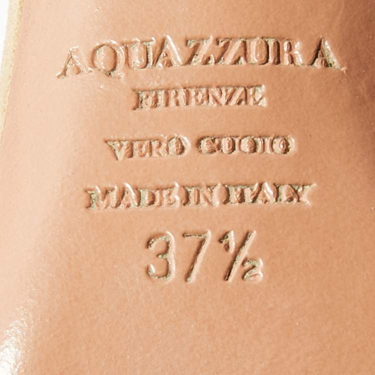 Pre Owned Aquazzura Beige/Light Gold Suede and Leather Hello Lover Ankle Strap Pumps Size 37.5
