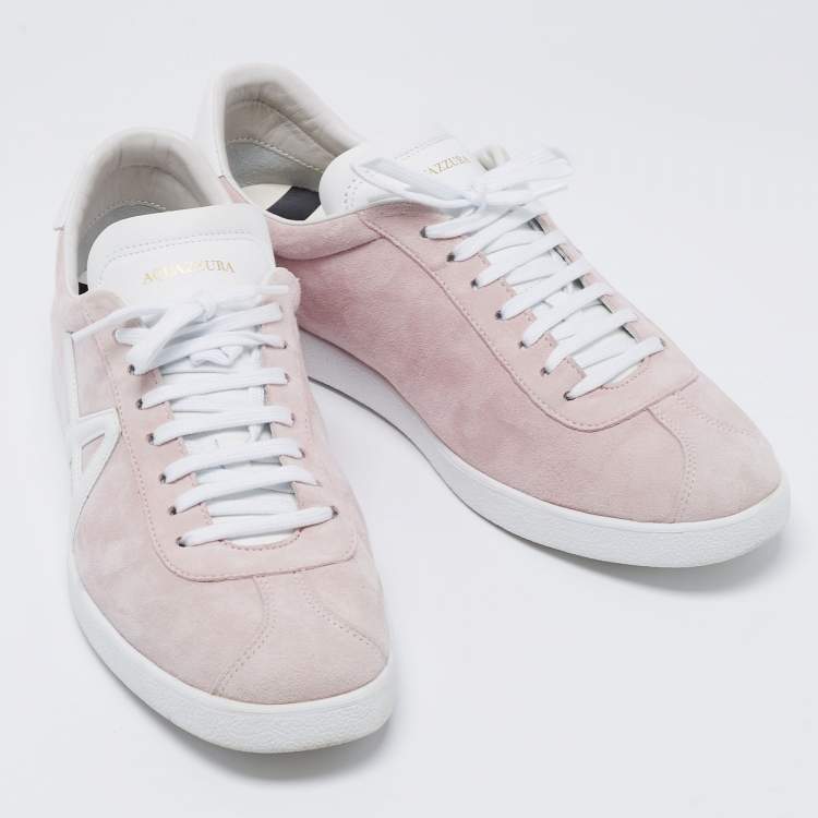 Pre Owned Aquazzura Pale Pink/White Suede And Leather Low Top Sneakers Size 41