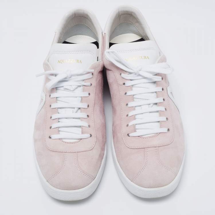 Pre Owned Aquazzura Pale Pink/White Suede And Leather Low Top Sneakers Size 41