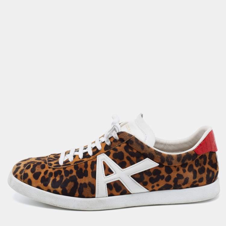 Pre Owned Aquazzura Multicolor Leopard Print Suede And Croc Embossed Leather Low Top Sneakers Size 41