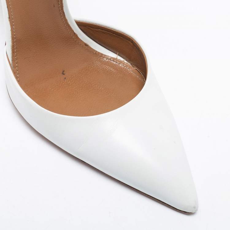 Pre Owned Aquazzura White Leather Hello Lover Ankle Cuff Pumps Size 37