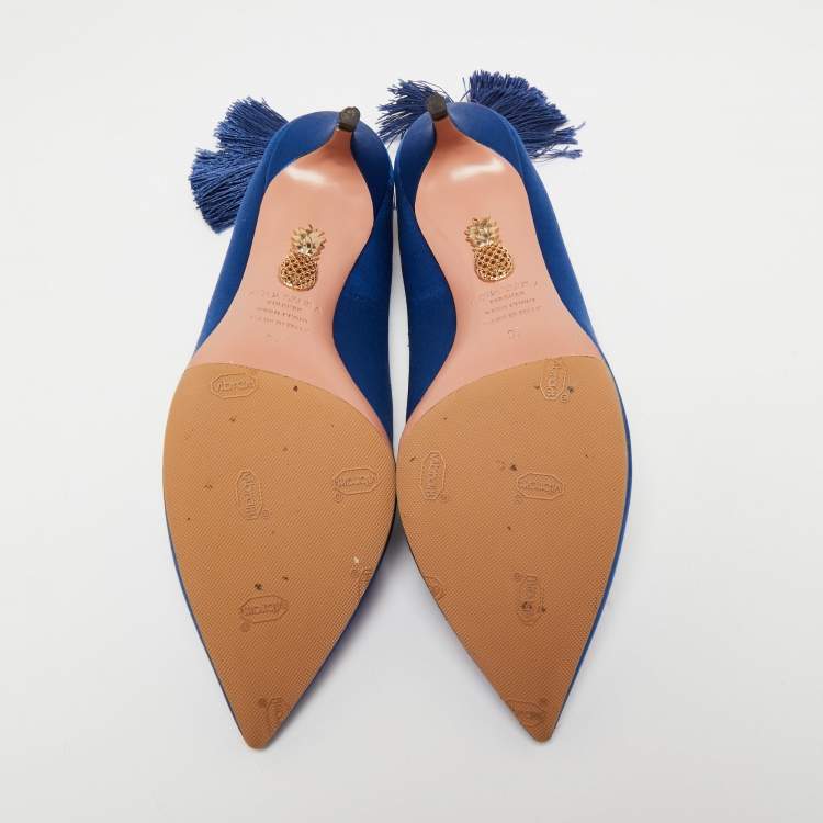 Pre Owned Aquazzura Royal Blue Satin Forever Marilyn Pumps Size 37