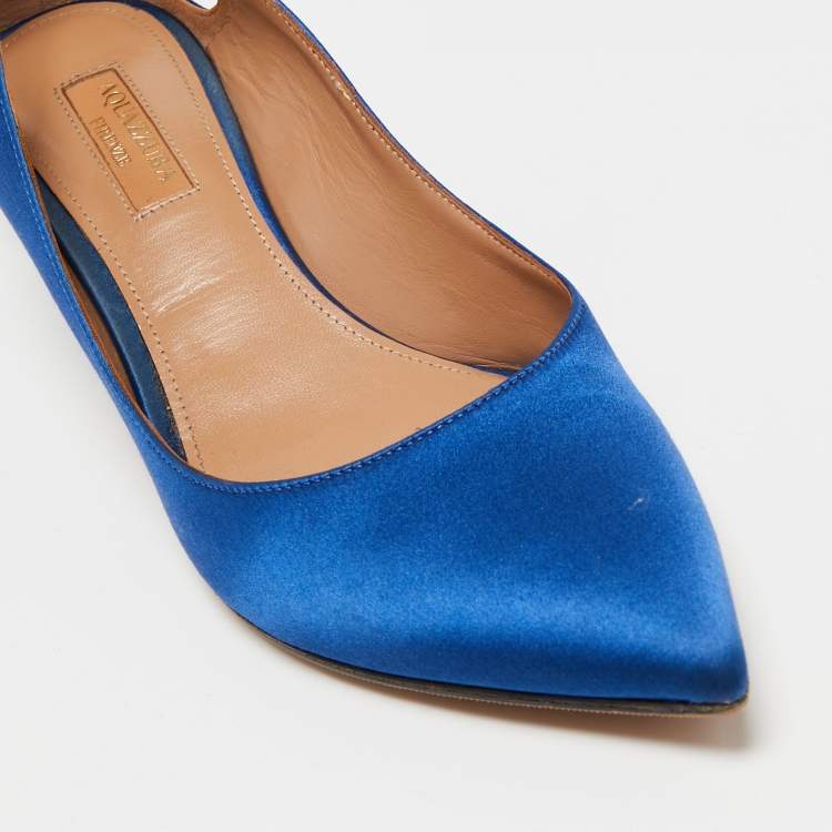 Pre Owned Aquazzura Royal Blue Satin Forever Marilyn Pumps Size 37