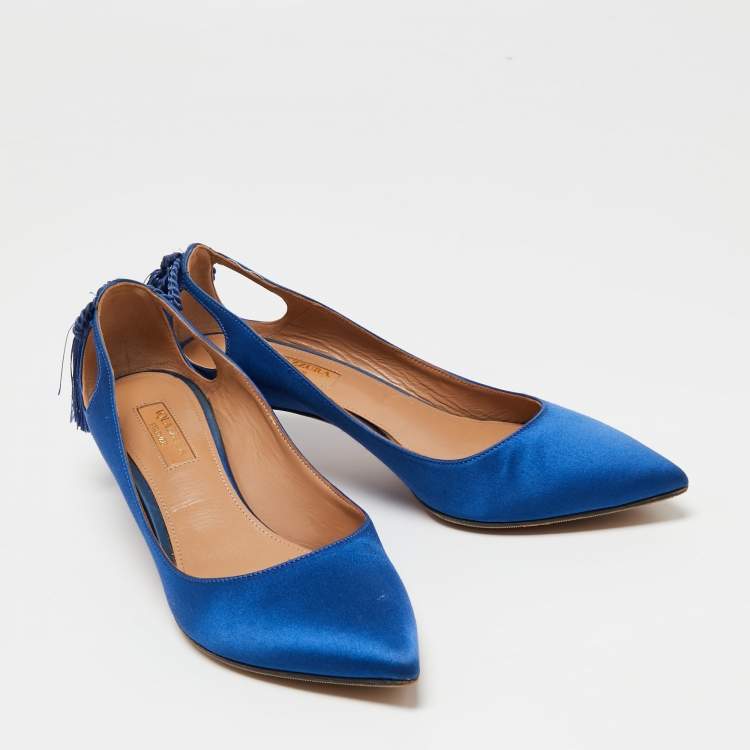 Pre Owned Aquazzura Royal Blue Satin Forever Marilyn Pumps Size 37