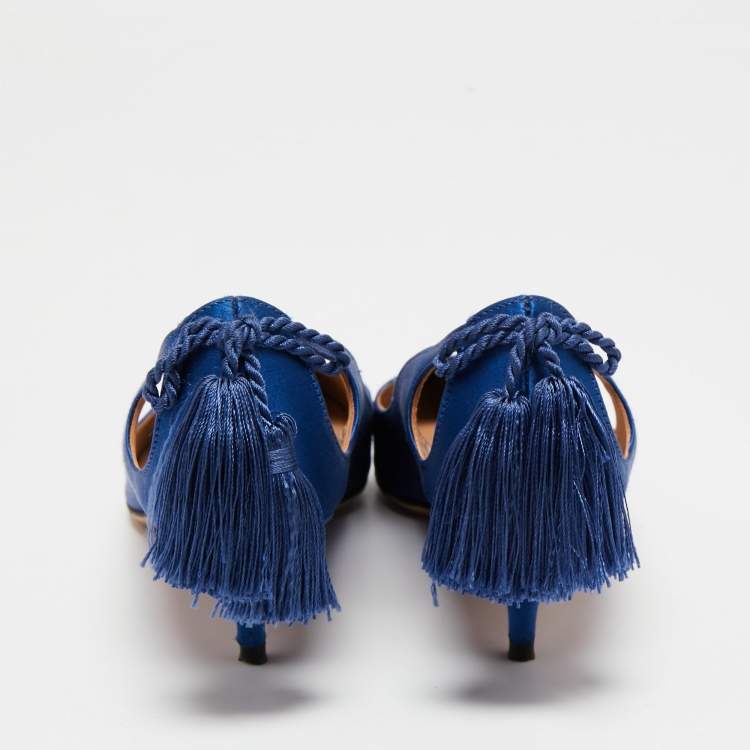 Pre Owned Aquazzura Royal Blue Satin Forever Marilyn Pumps Size 37