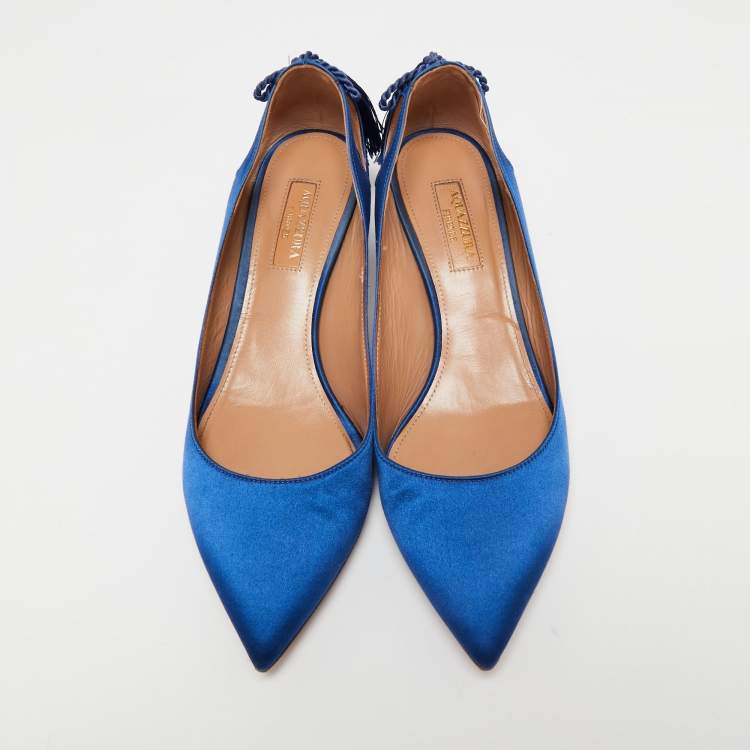 Pre Owned Aquazzura Royal Blue Satin Forever Marilyn Pumps Size 37