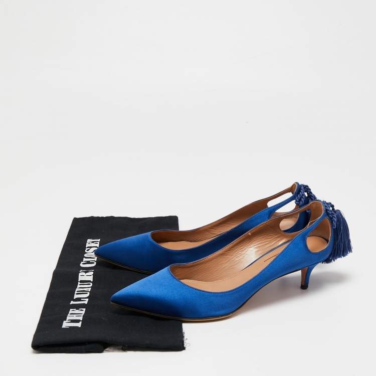 Pre Owned Aquazzura Royal Blue Satin Forever Marilyn Pumps Size 37