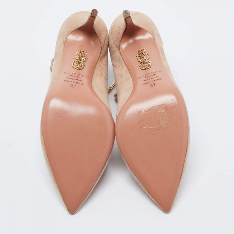 Pre Owned Aquazzura Beige Suede Curvy Lace Up Pumps Size 37