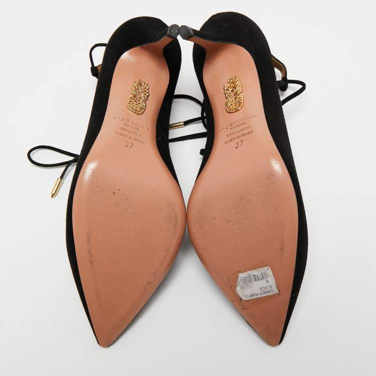 Pre Owned Aquazzura Black Suede Christy Ankle Tie Pumps Size 37