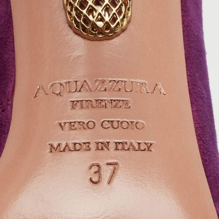 Pre Owned Aquazzura Purple Cut Out Suede Sexy Thing Tie Up Sandals Size 37